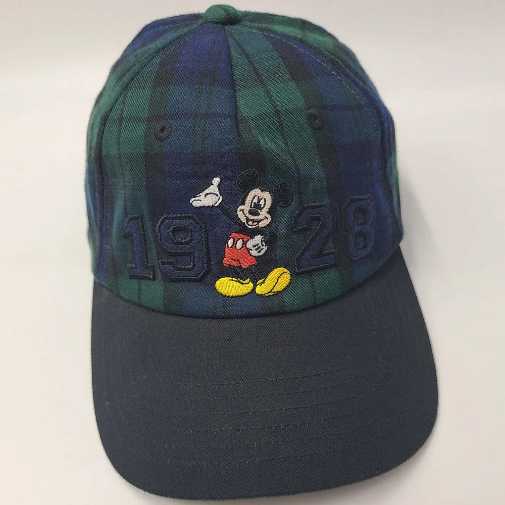 Mickey Mouse Hat‎ Adjustable Disney Blue Green Black Plaid 1928 Logo Casual Men